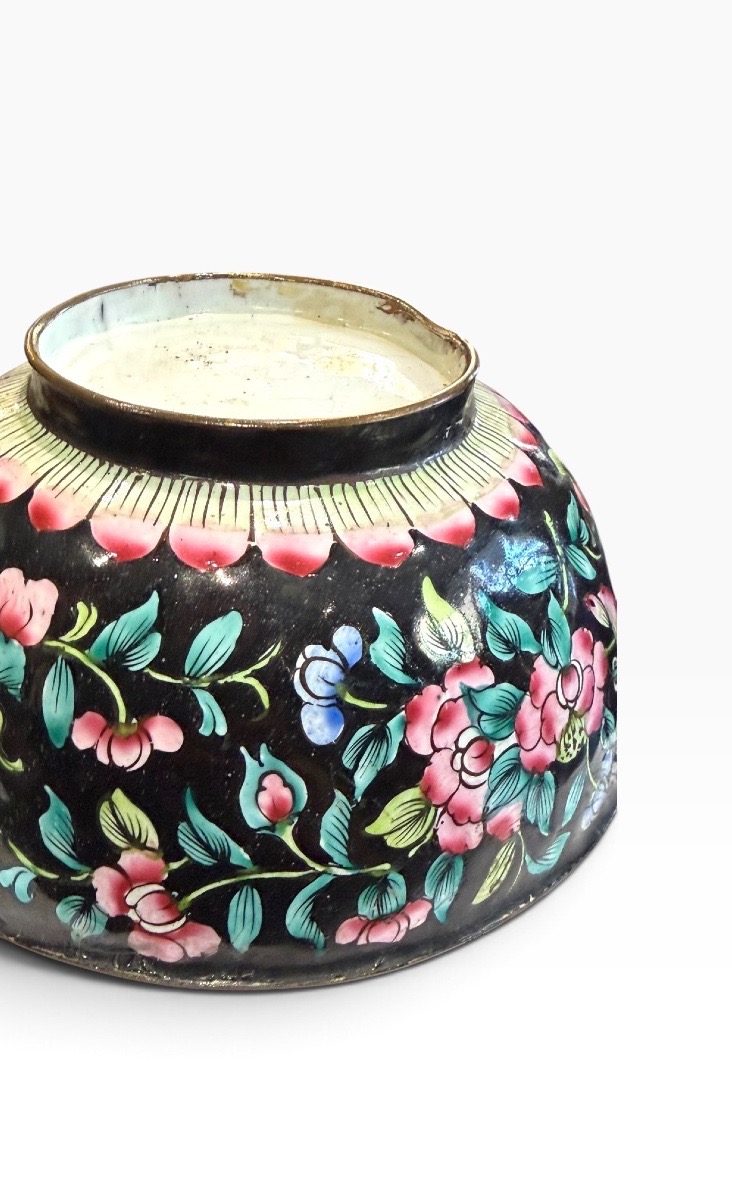 Black Canton "mille Fleurs" Enamel Bowl -photo-1