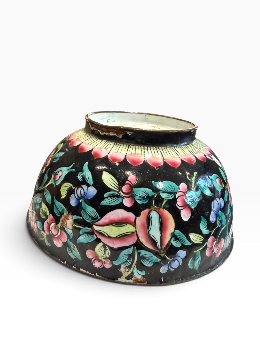 Black Canton "mille Fleurs" Enamel Bowl -photo-6