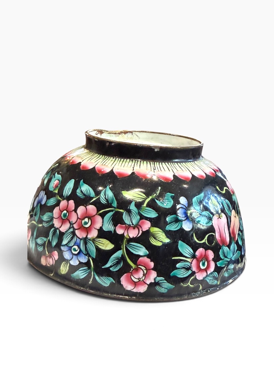 Black Canton "mille Fleurs" Enamel Bowl -photo-7