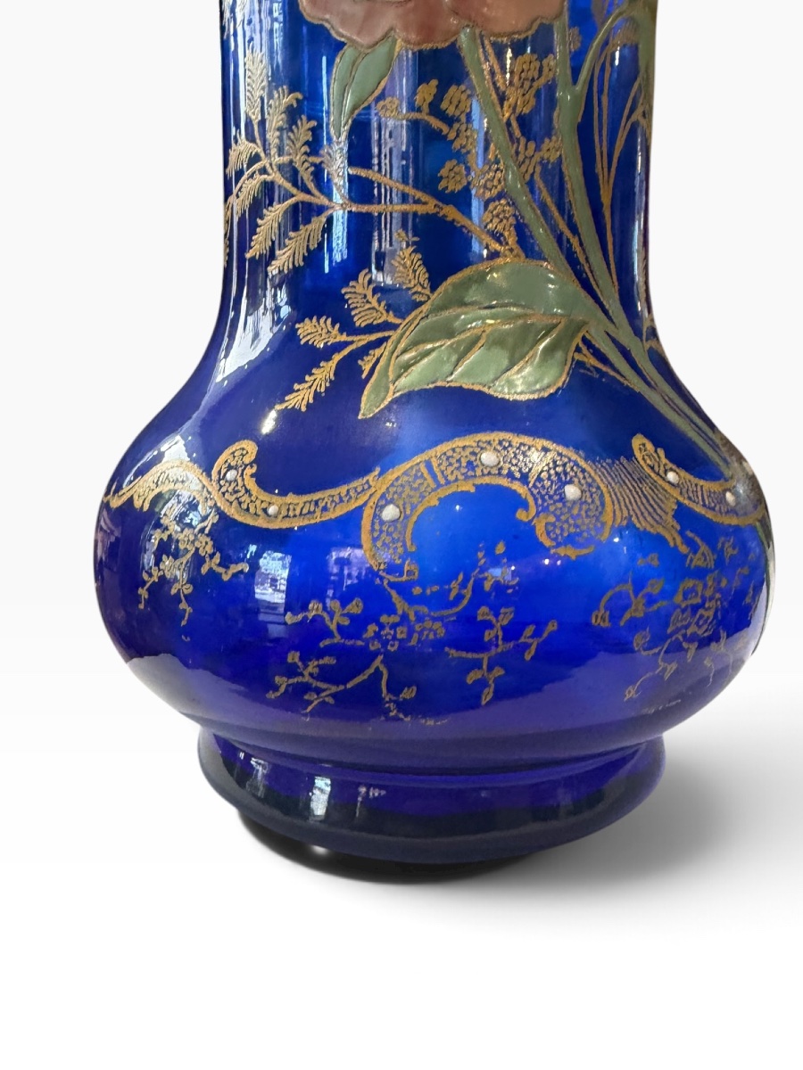Legras Montjoye Large Enameled Vase With Blue Base-photo-2