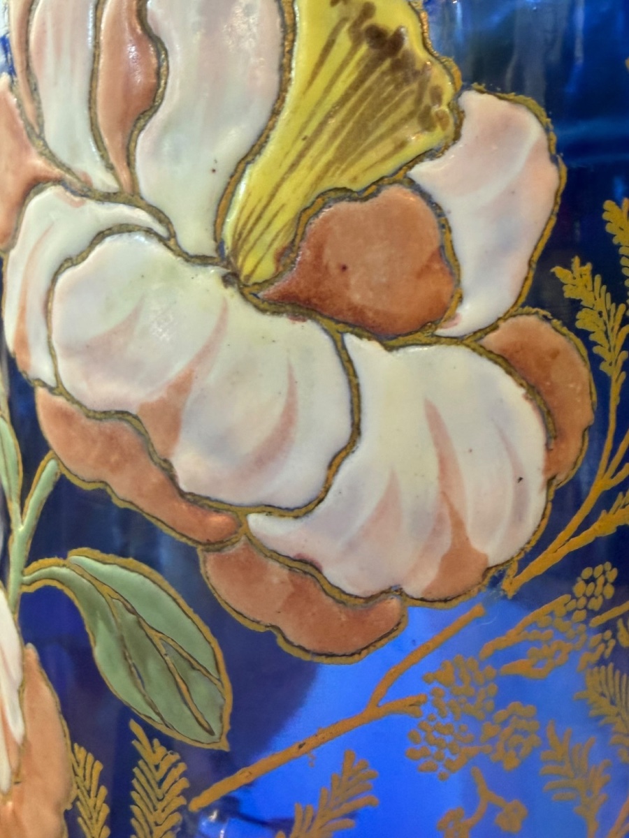 Legras Montjoye Large Enameled Vase With Blue Base-photo-4