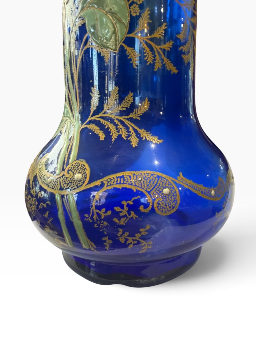 Legras Montjoye Large Enameled Vase With Blue Base-photo-1