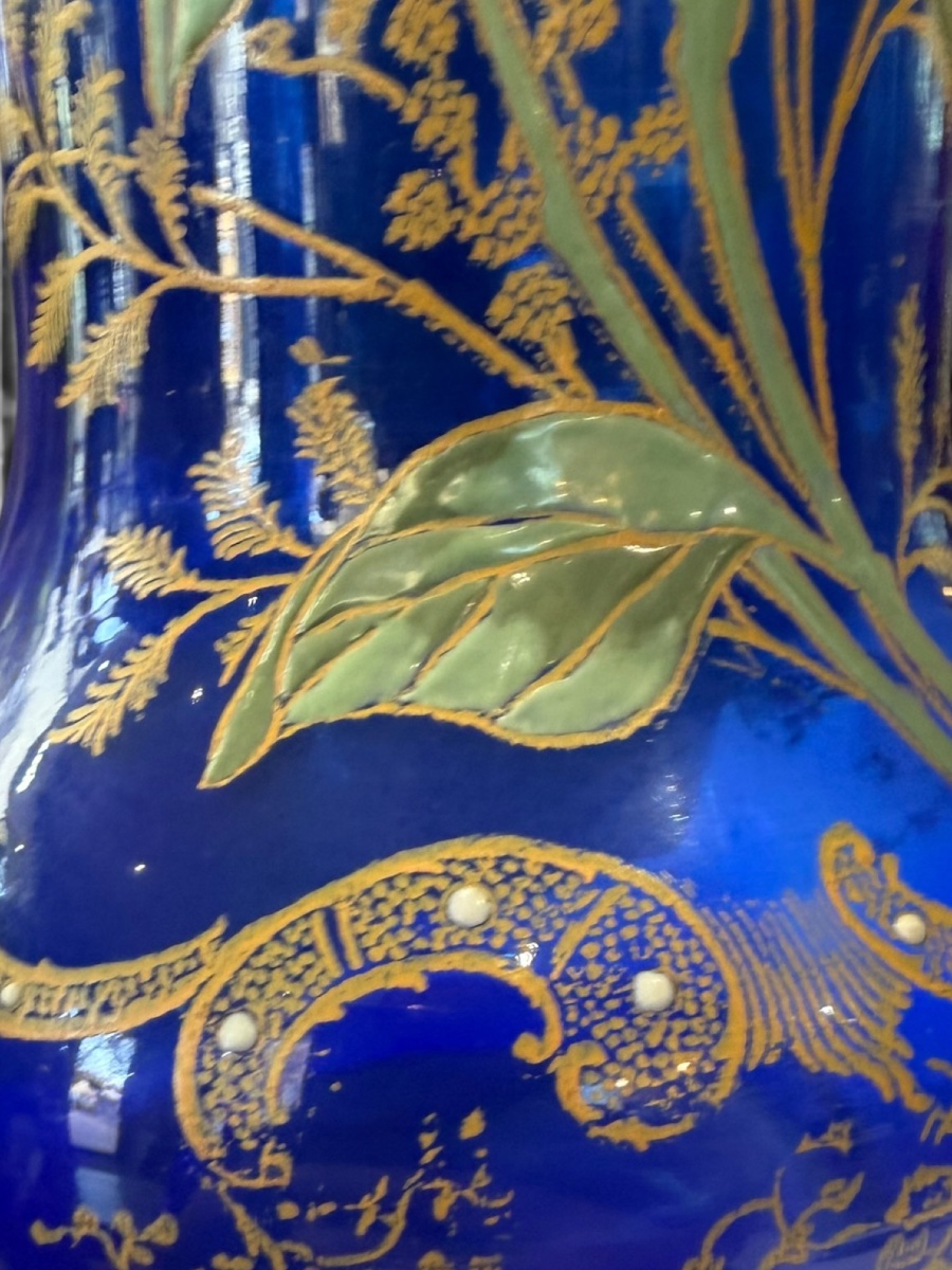 Legras Montjoye Large Enameled Vase With Blue Base-photo-6