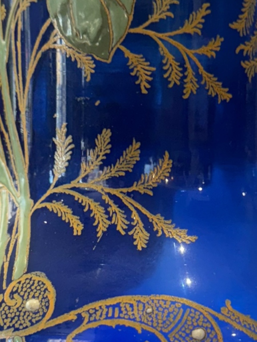 Legras Montjoye Large Enameled Vase With Blue Base-photo-7