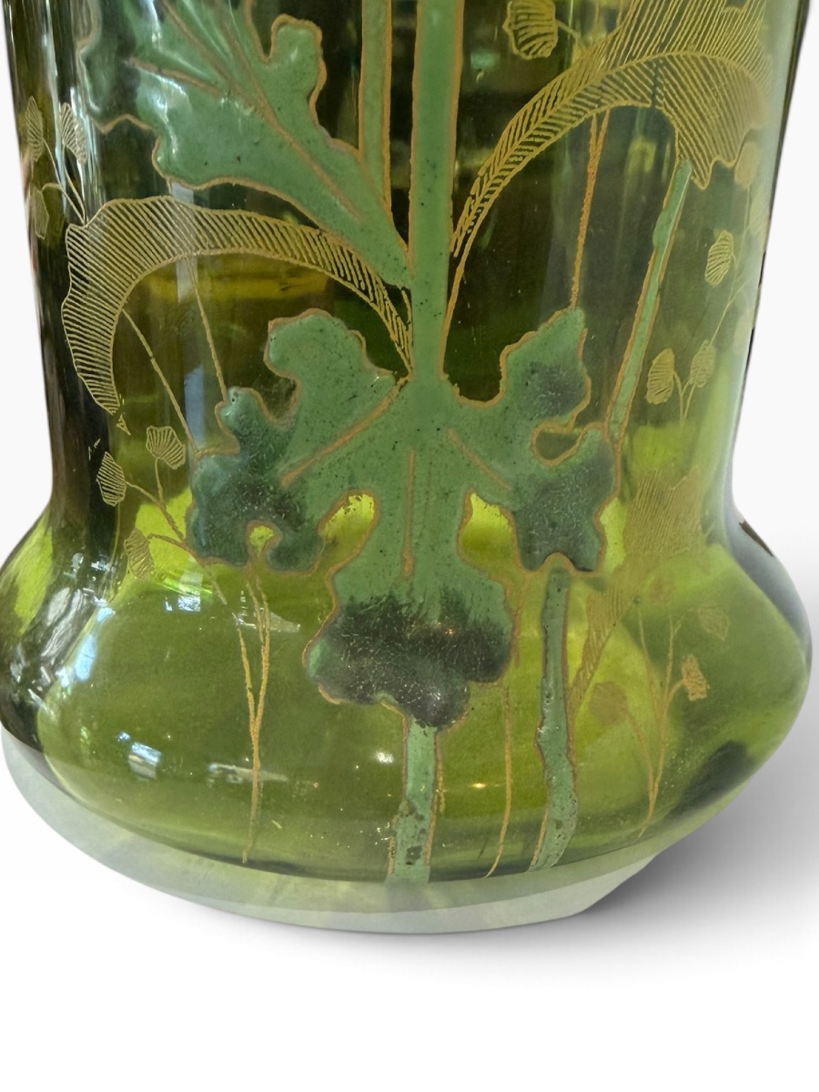 Legras Montjoye grand vase émaillé fond vert-photo-3