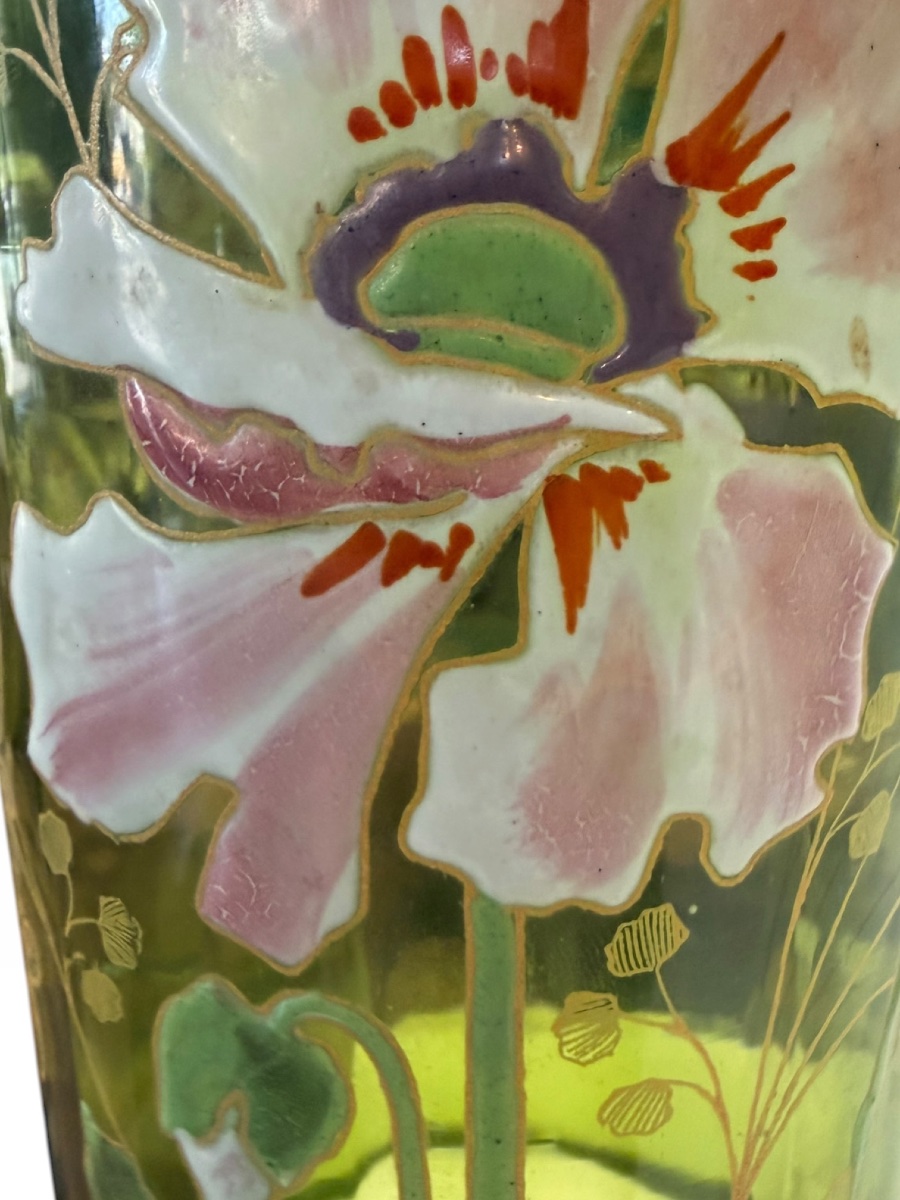 Legras Montjoye grand vase émaillé fond vert-photo-4