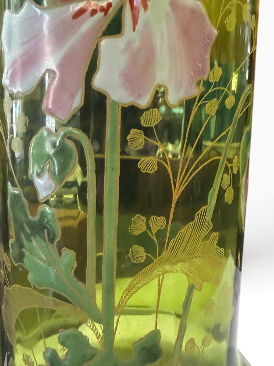 Legras Montjoye grand vase émaillé fond vert-photo-1