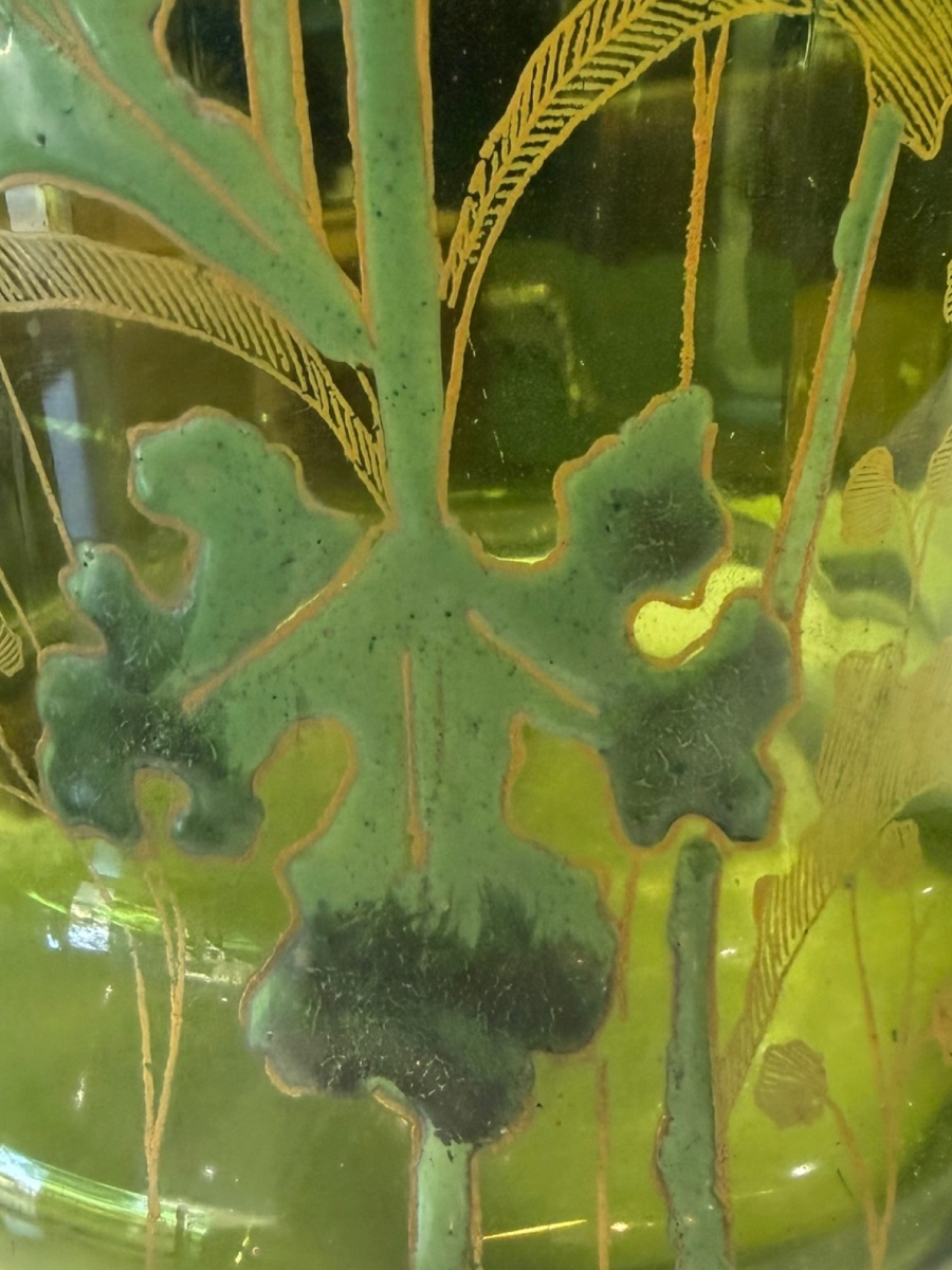 Legras Montjoye grand vase émaillé fond vert-photo-2