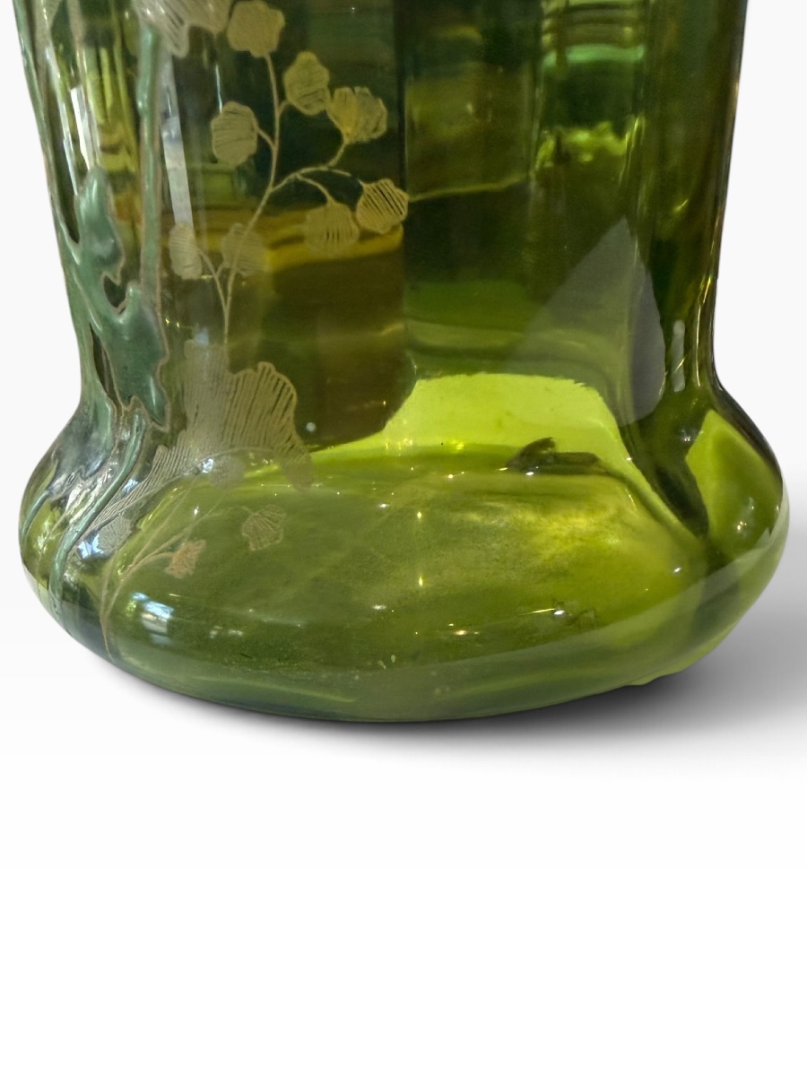 Legras Montjoye grand vase émaillé fond vert-photo-4