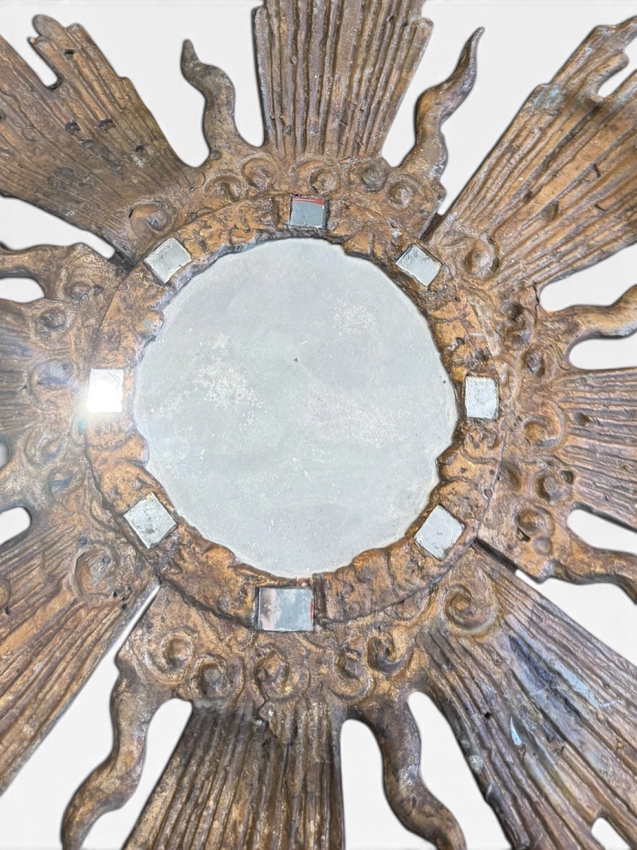 Irena Jaworska, Large "soleil" Leaded-glass Mirror-photo-6