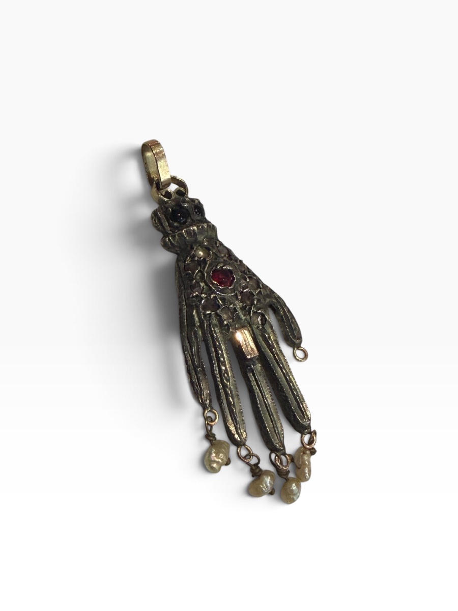 Pendentif Main de Fatma or argent et pierre-photo-8