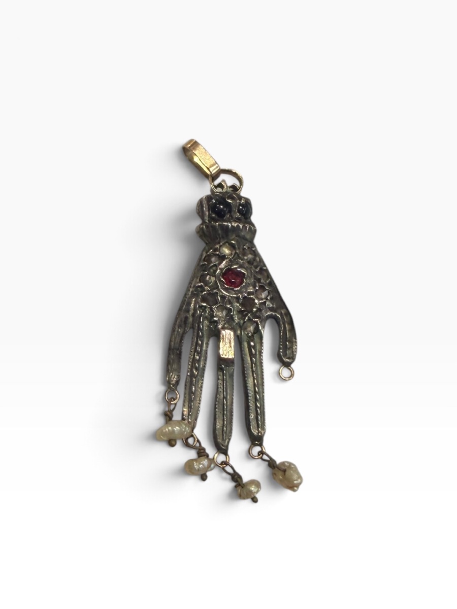 Pendentif Main de Fatma or argent et pierre
