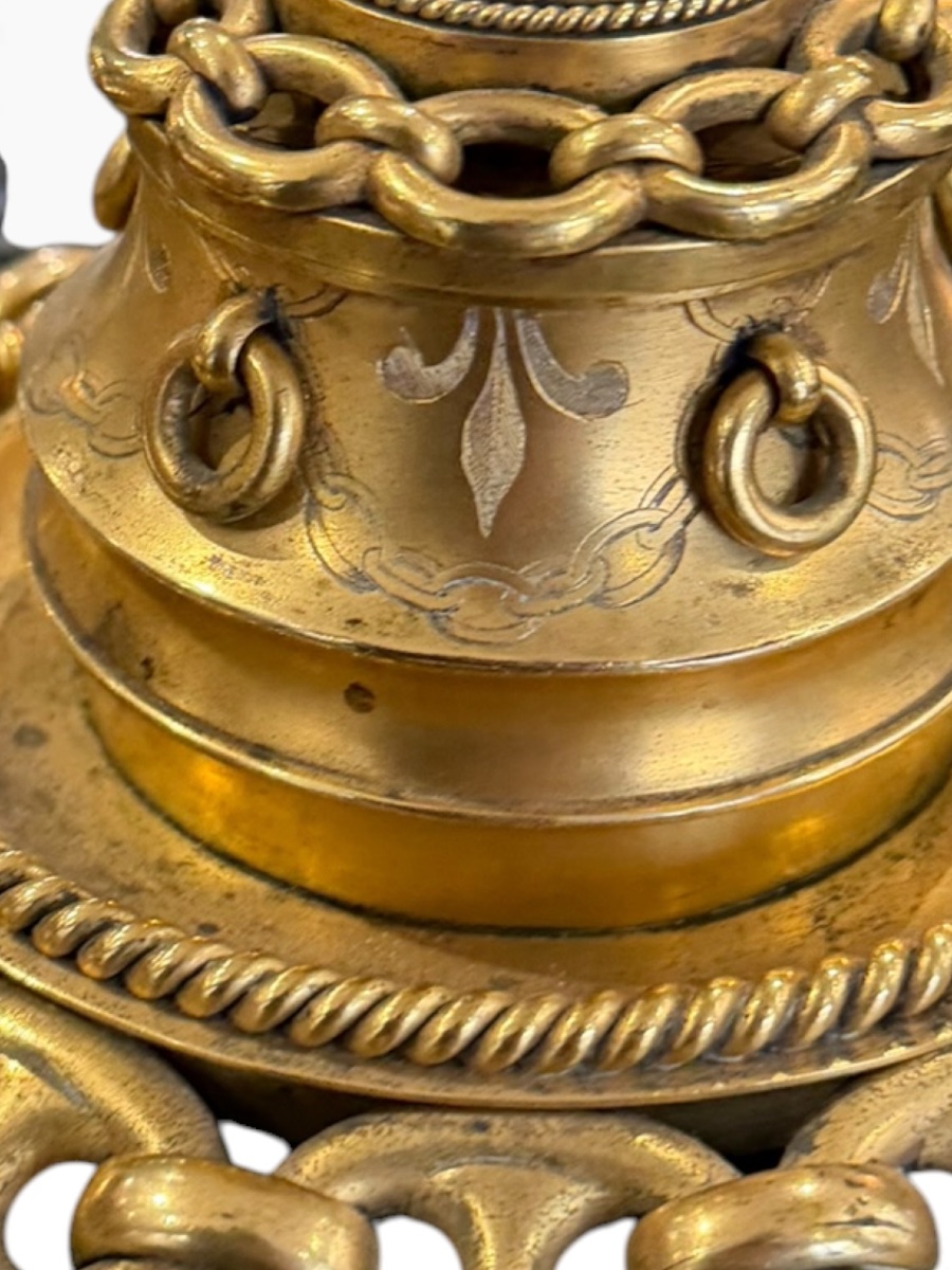 Important encrier victorien bronze malachite -photo-2