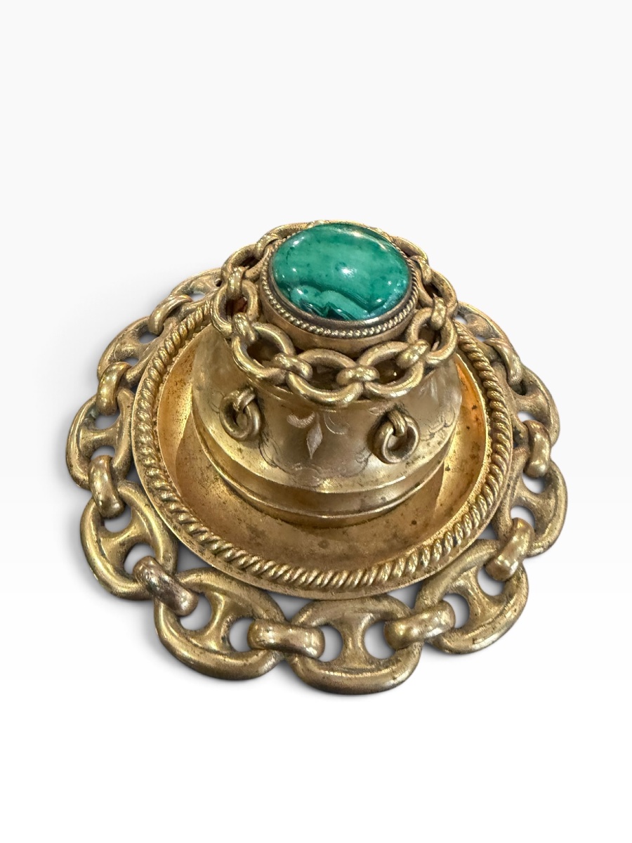 Important encrier victorien bronze malachite -photo-1