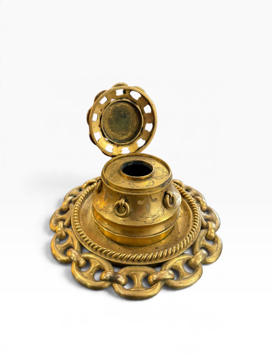 Important encrier victorien bronze malachite -photo-6