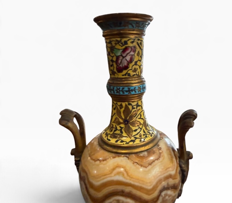 Paire de vase Napoléon III onyx et émaux chantournés-photo-2