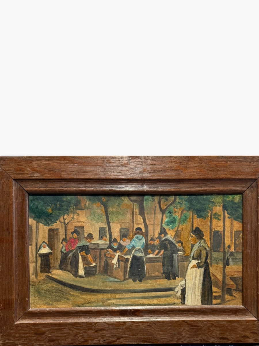 Au lavoir huile sur carton -photo-3