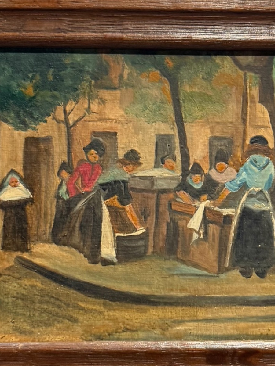 Au lavoir huile sur carton -photo-5