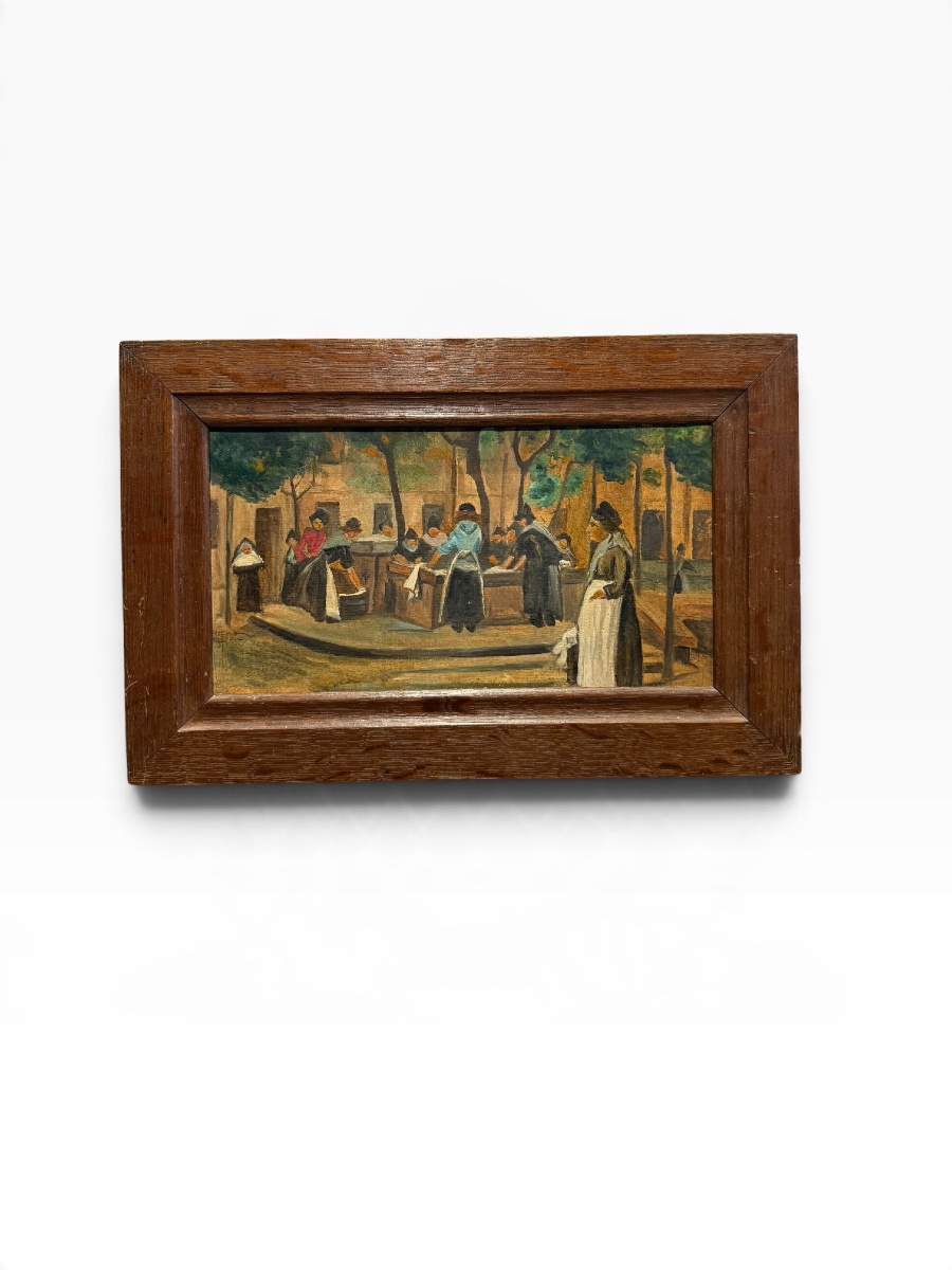 Au lavoir huile sur carton 