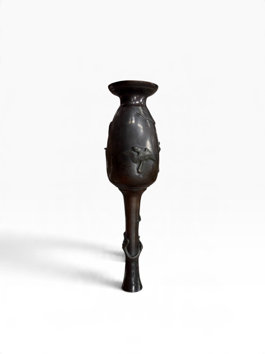 Japon Vase soliflore en bronze dragons-photo-3