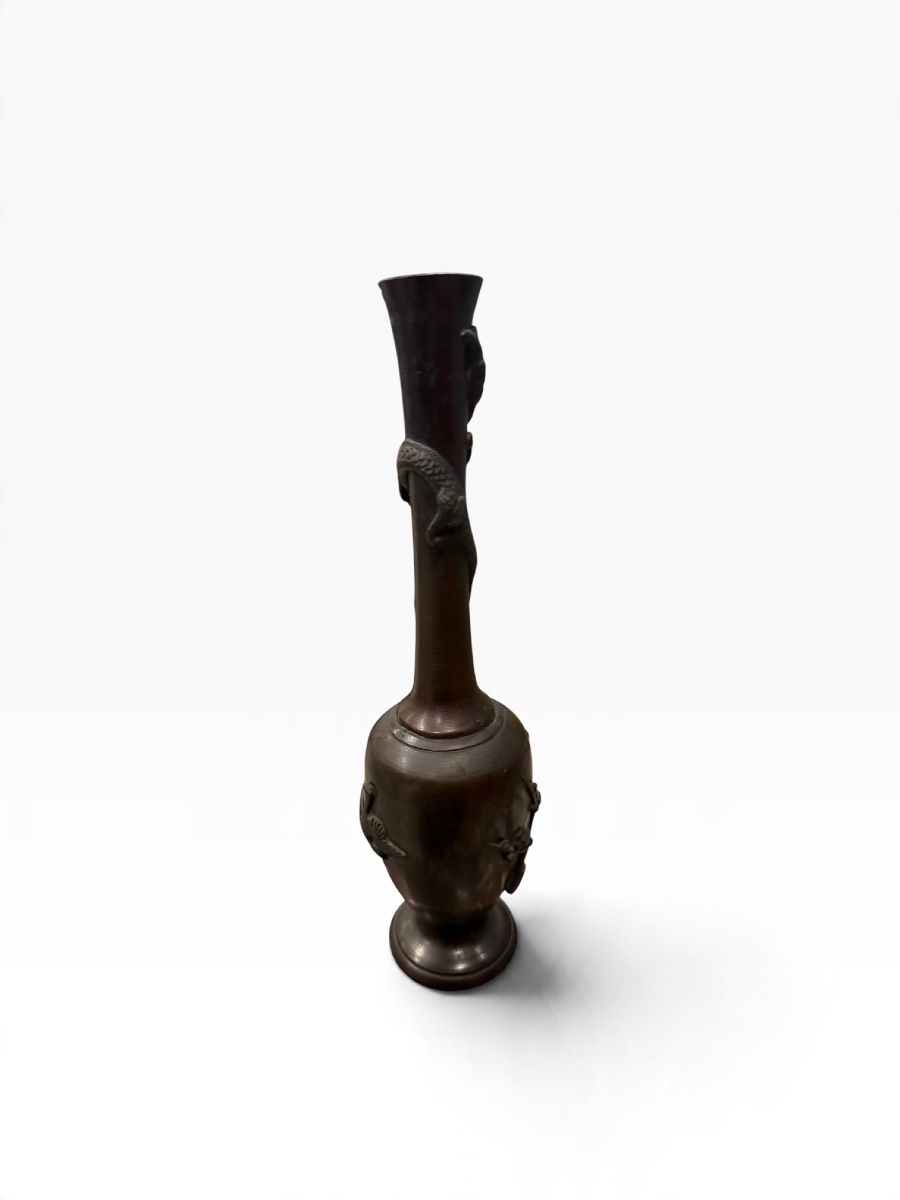 Japon Vase soliflore en bronze dragons-photo-4