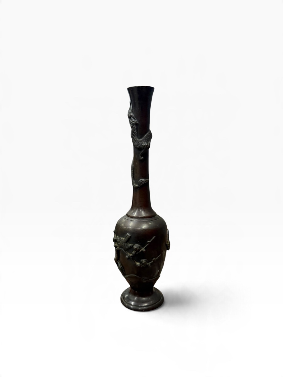 Japon Vase soliflore en bronze dragons-photo-2