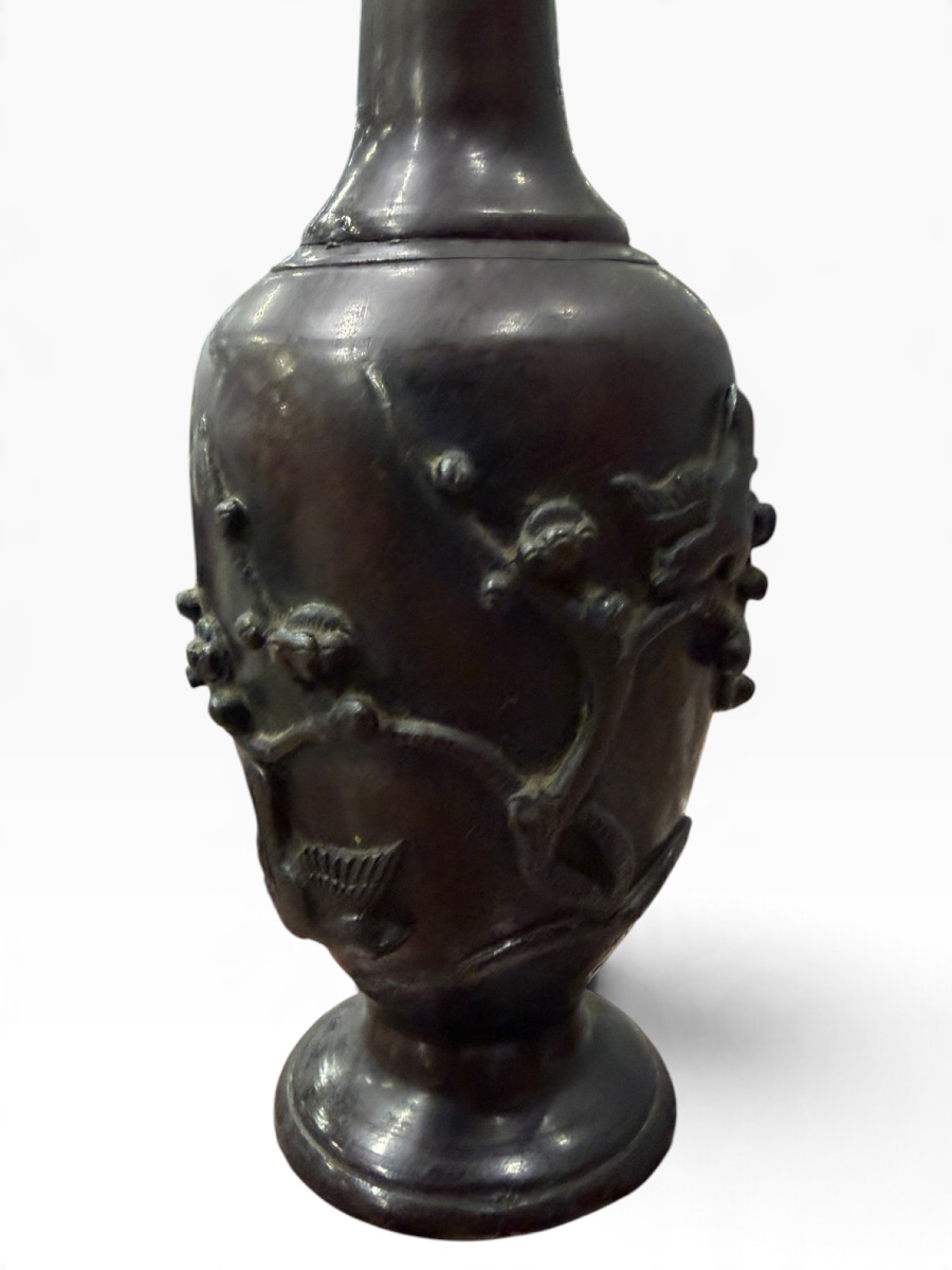 Japon Vase soliflore en bronze dragons-photo-3
