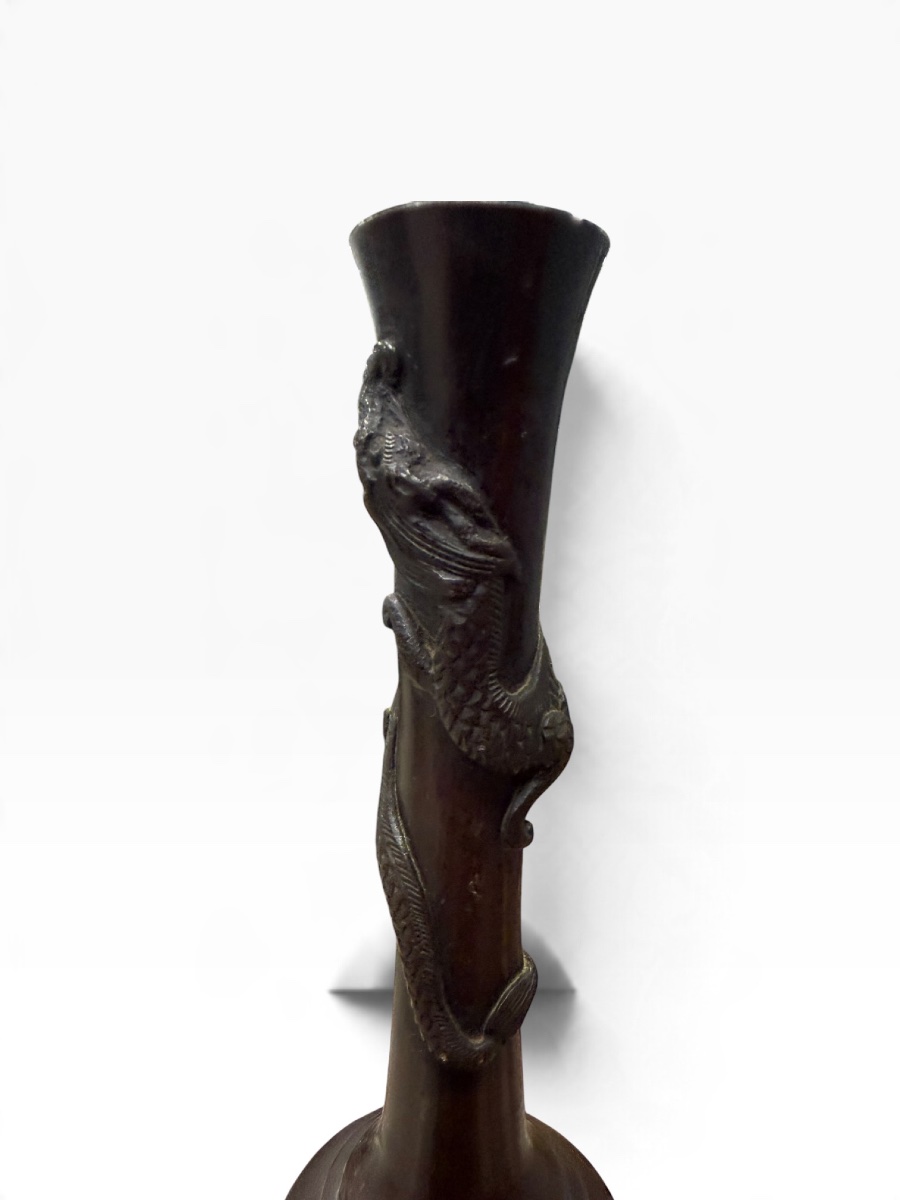 Japon Vase soliflore en bronze dragons-photo-8