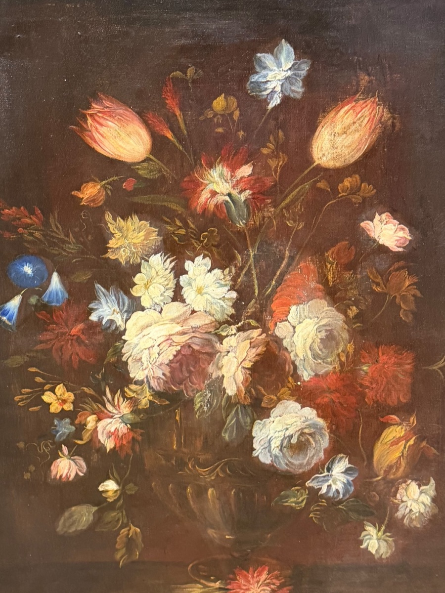 École Hollandaise Paire de natures mortes aux fleurs -photo-2