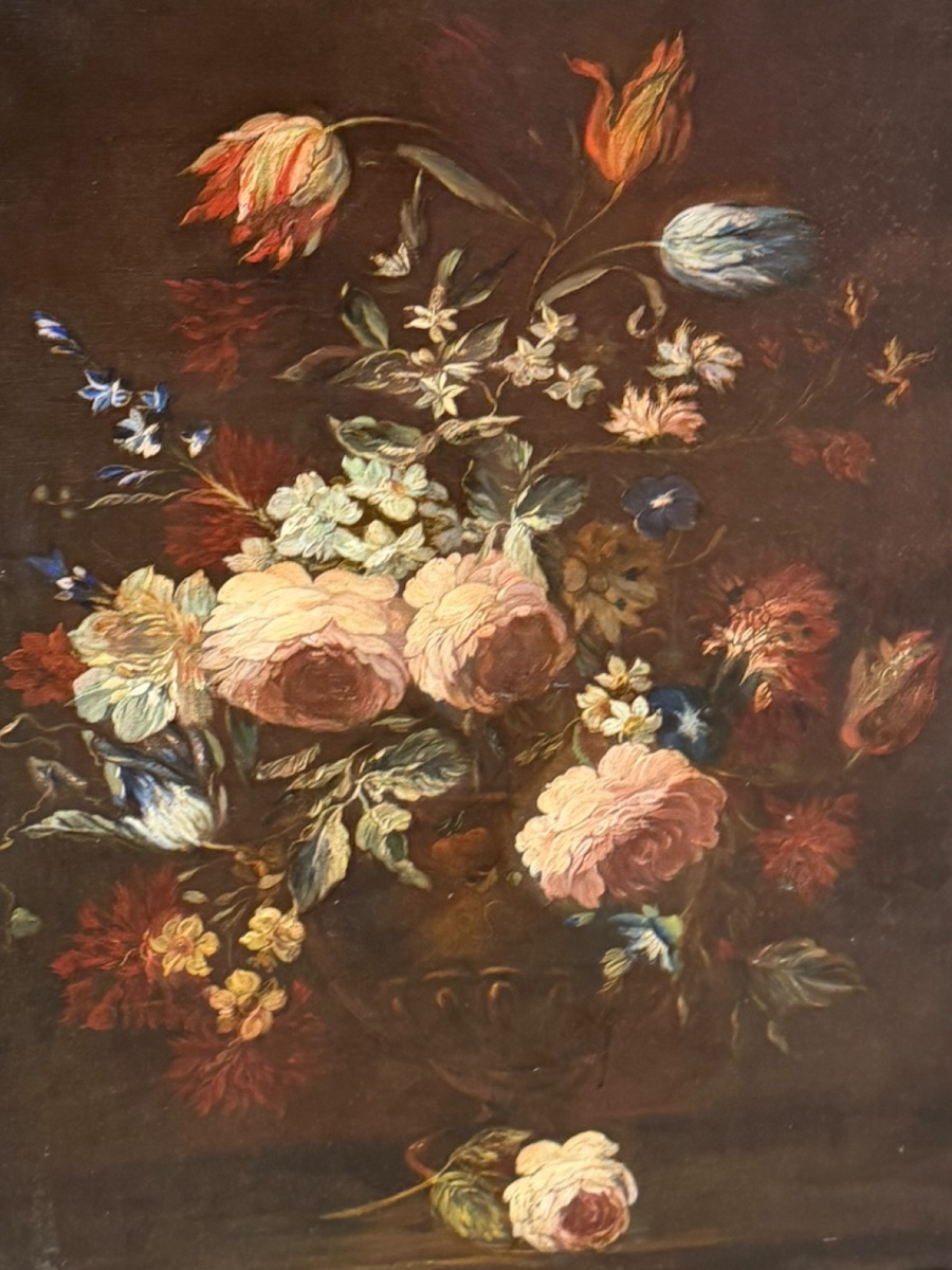 École Hollandaise Paire de natures mortes aux fleurs -photo-3