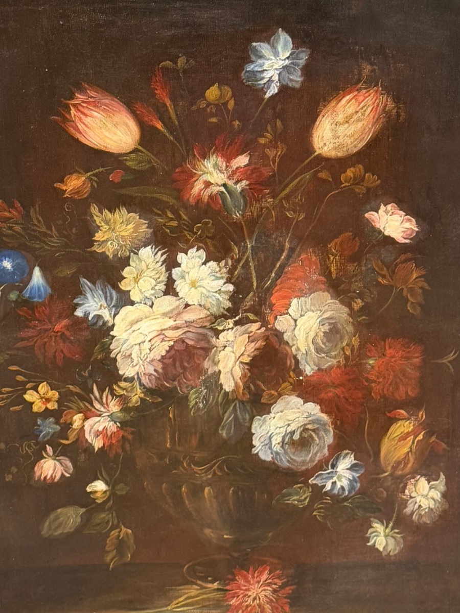 École Hollandaise Paire de natures mortes aux fleurs -photo-2