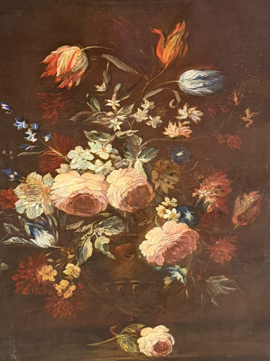 École Hollandaise Paire de natures mortes aux fleurs -photo-4