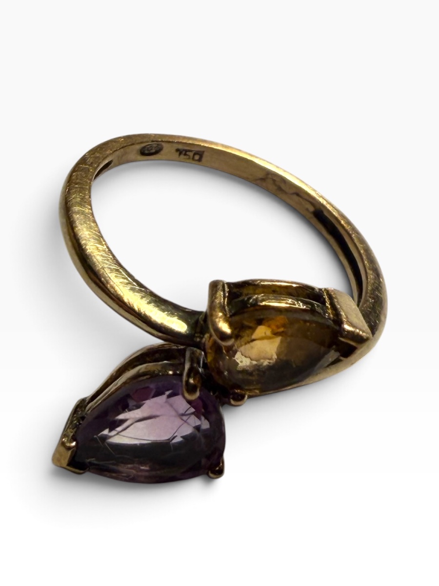 Bague or toi et moi améthyste et topaze