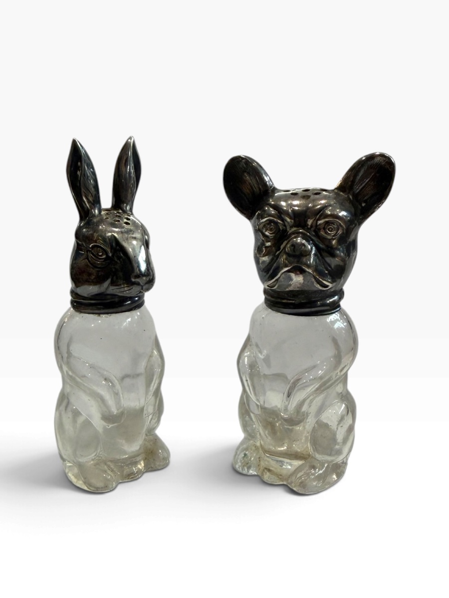 Salière poivrière zoomorphes en argent massif 