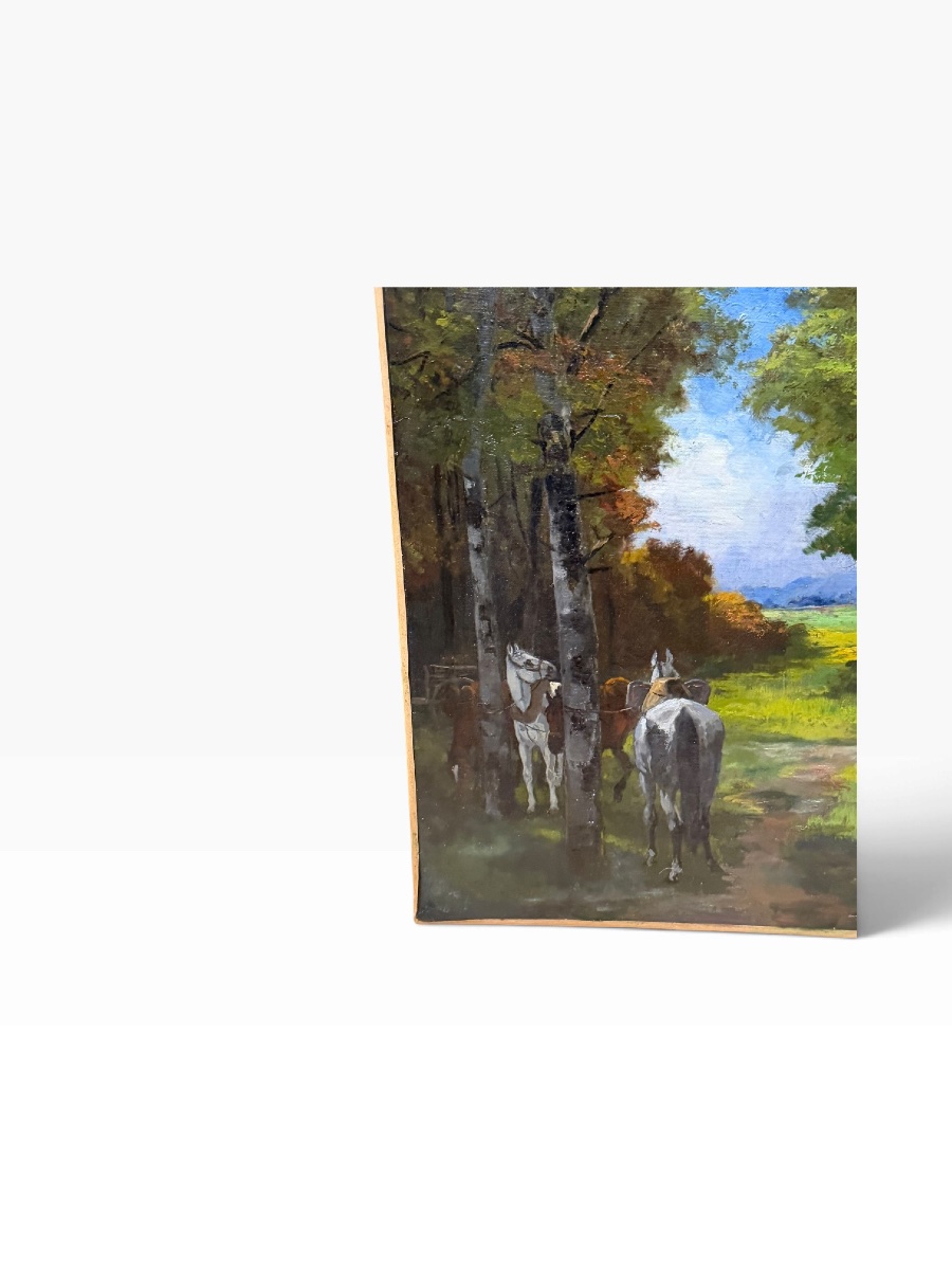 École du XIXeme chevaux dans un bois -photo-4