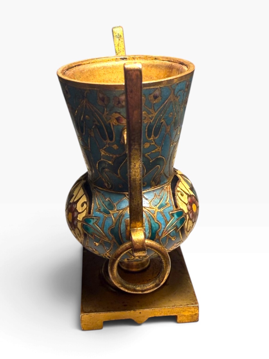 19th-century Barbedienne Vase With Scalloped Enamel Work-photo-5