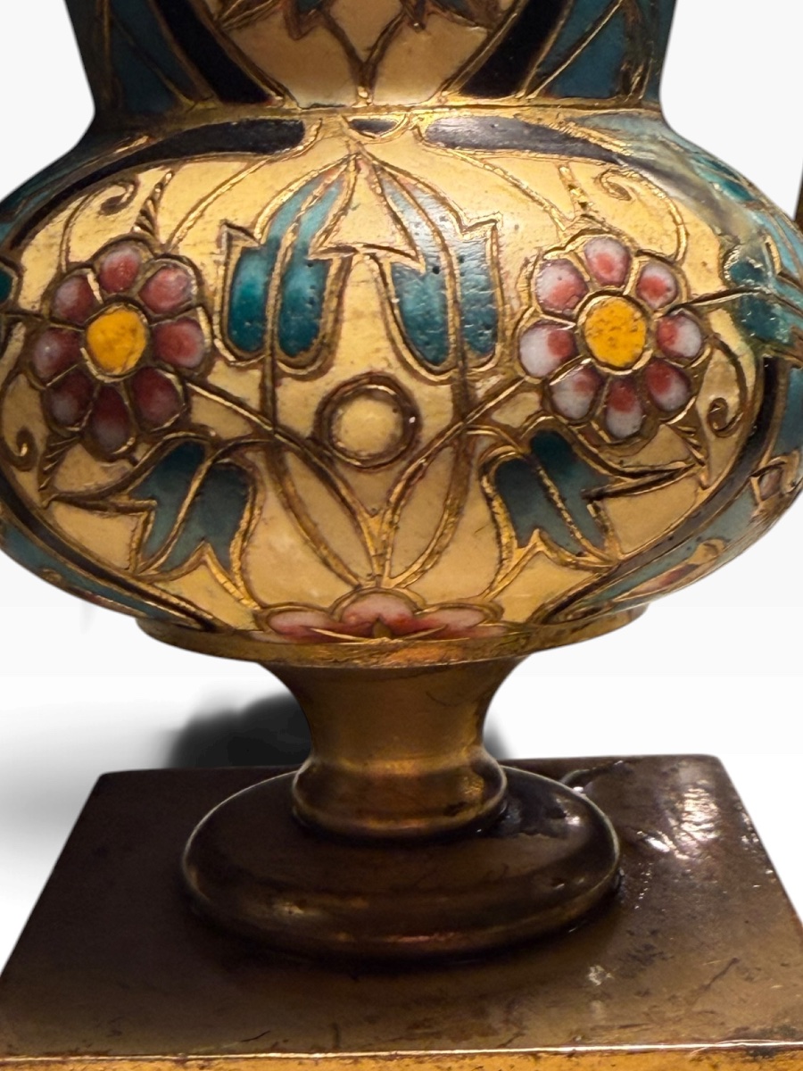 19th-century Barbedienne Vase With Scalloped Enamel Work-photo-8