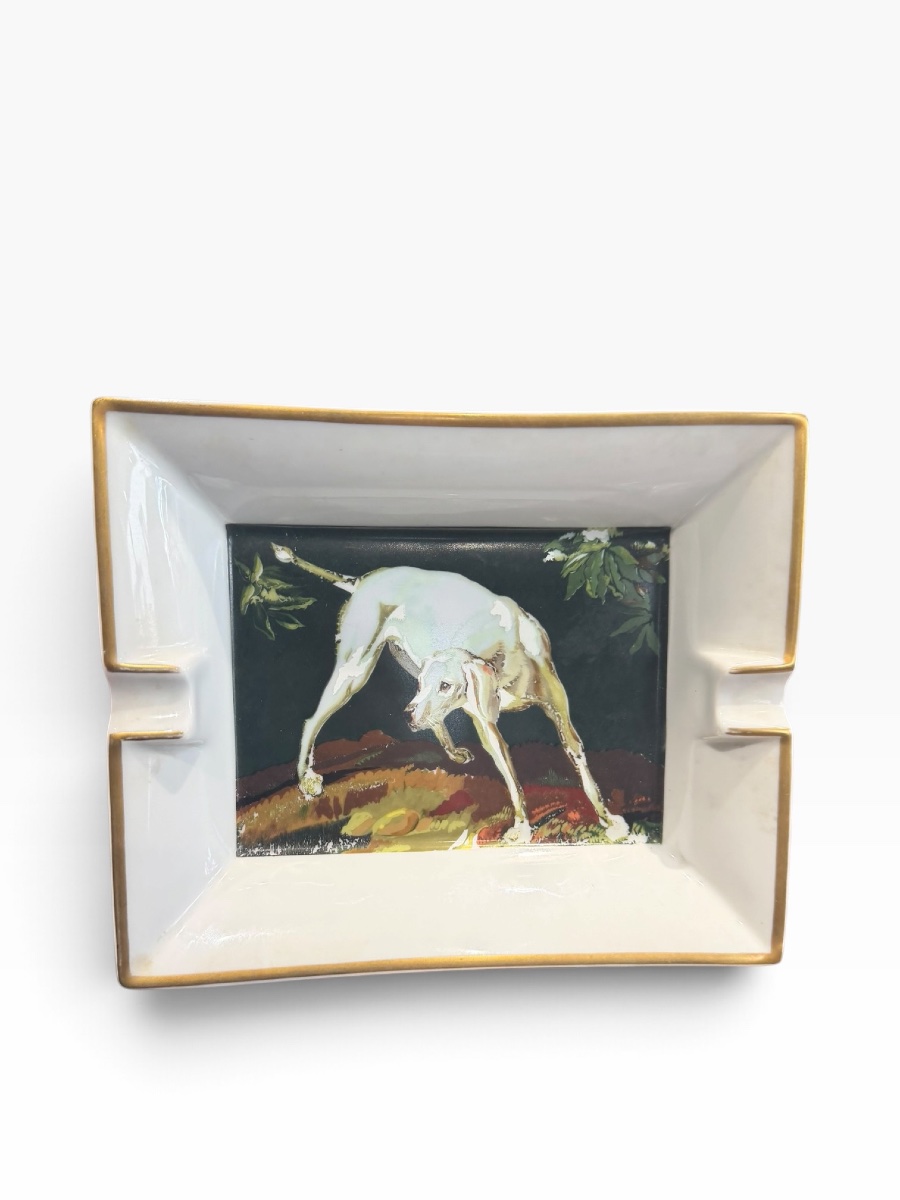 Hermès Paris Porcelain Ashtray With Dog Design-photo-3