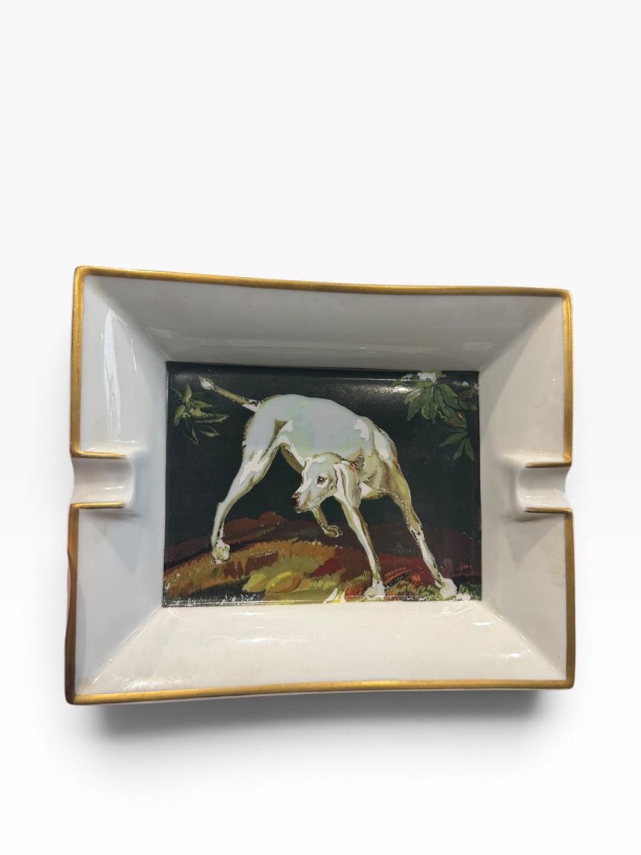 Hermès Paris Porcelain Ashtray With Dog Design-photo-3
