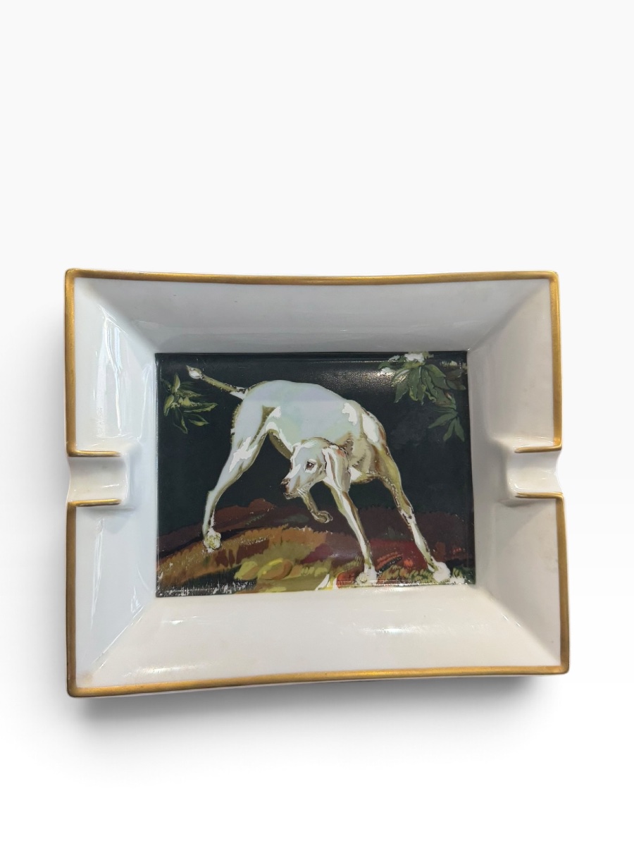 Hermès Paris Porcelain Ashtray With Dog Design