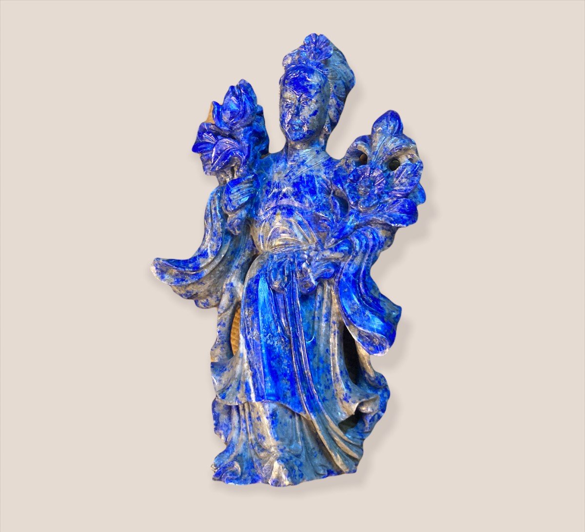 Statuette Chinoise En Pierre  De Lapis Lazuli