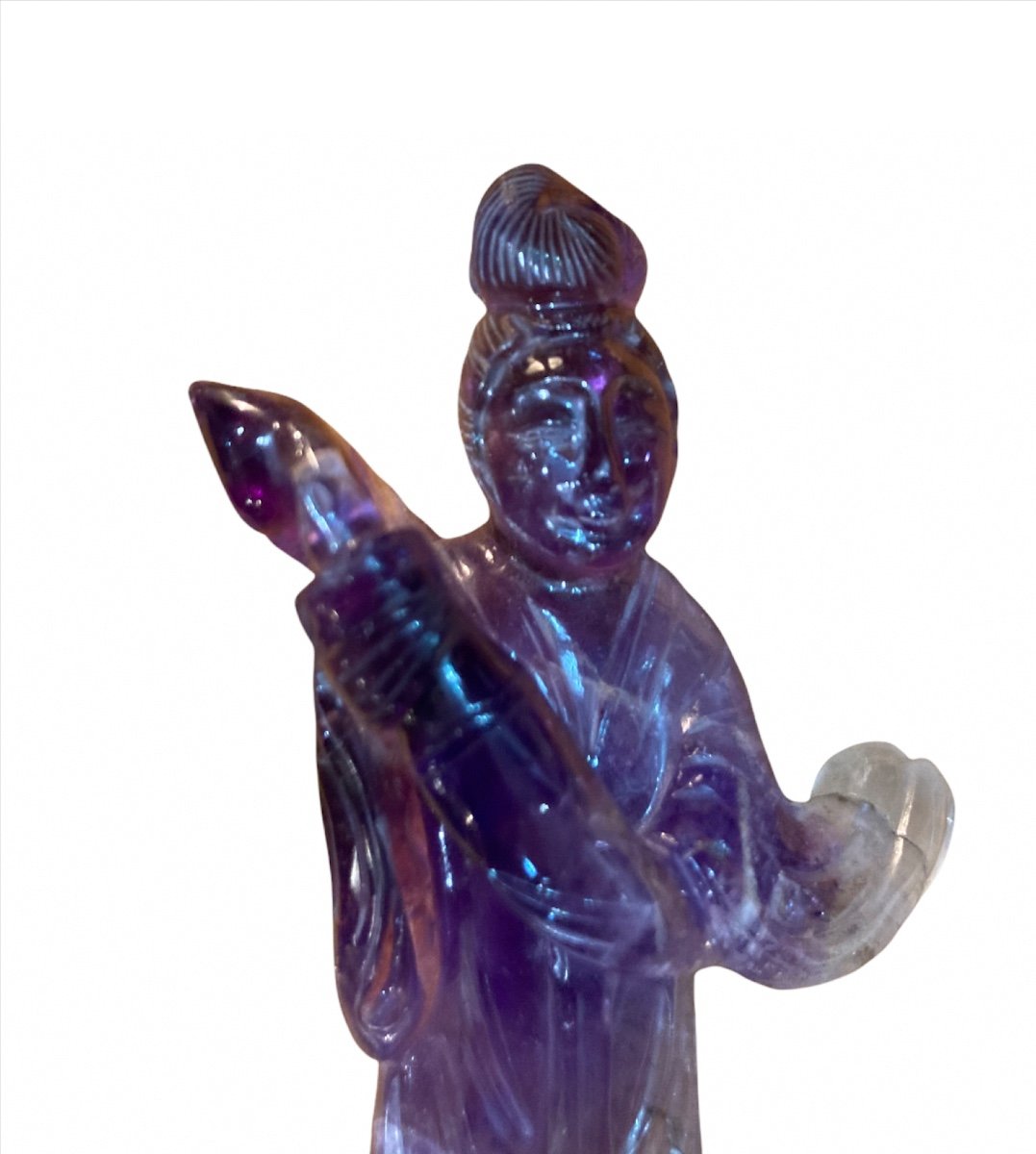 Statuette Chinoise En Améthyste « divinité Sur Un Lotus »-photo-3