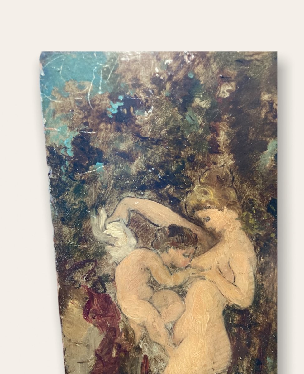 « l’amour Altéré » Huile Sur Panneau XIXeme Représentant Vénus Et Cupidon-photo-2