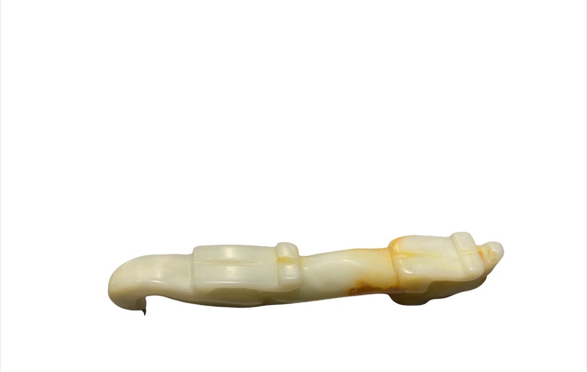 Chinese Fibula In White Nephrite Jade Representing A Dragon-photo-8