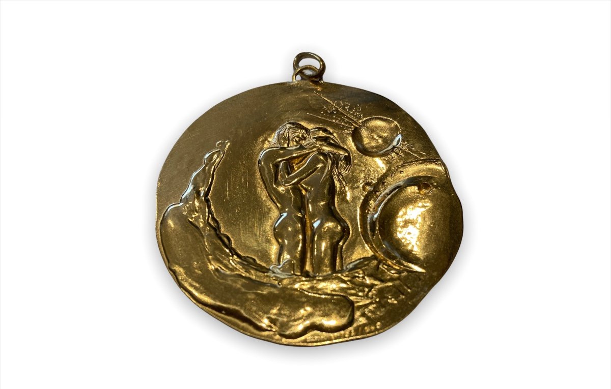 Two Large Medals In Golden Metal Bearing The Signature Of Pierre-yves Tremois-photo-4