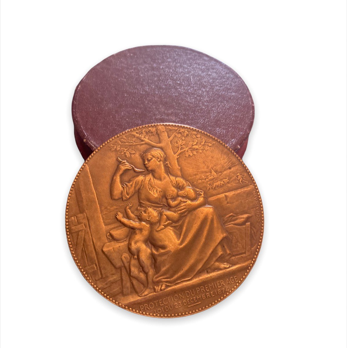Bronze Medal Of The Protection Of The First Age By The Ministry Of The Interior Late Nineteenth-photo-3