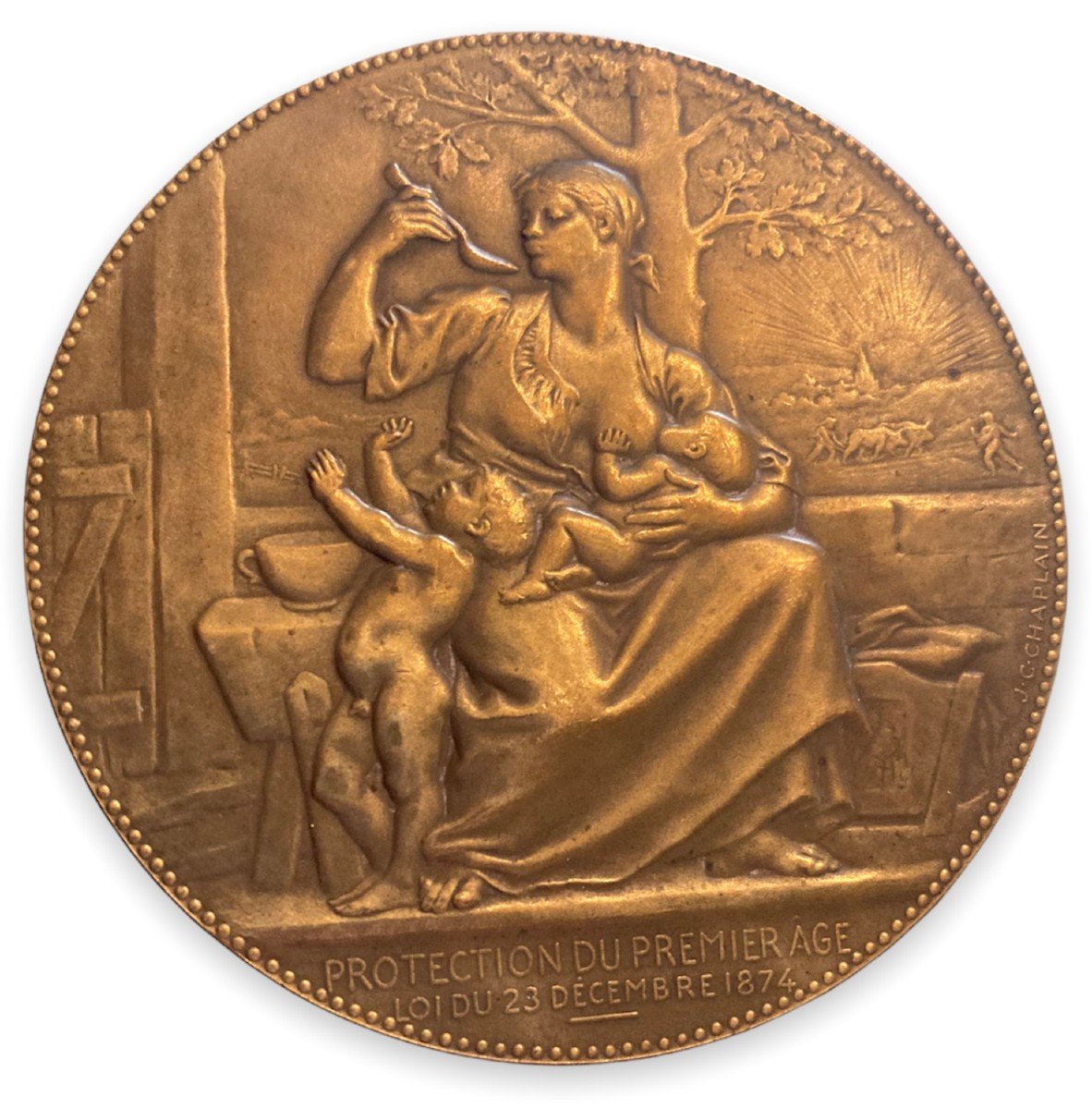 Bronze Medal Of The Protection Of The First Age By The Ministry Of The Interior Late Nineteenth-photo-2