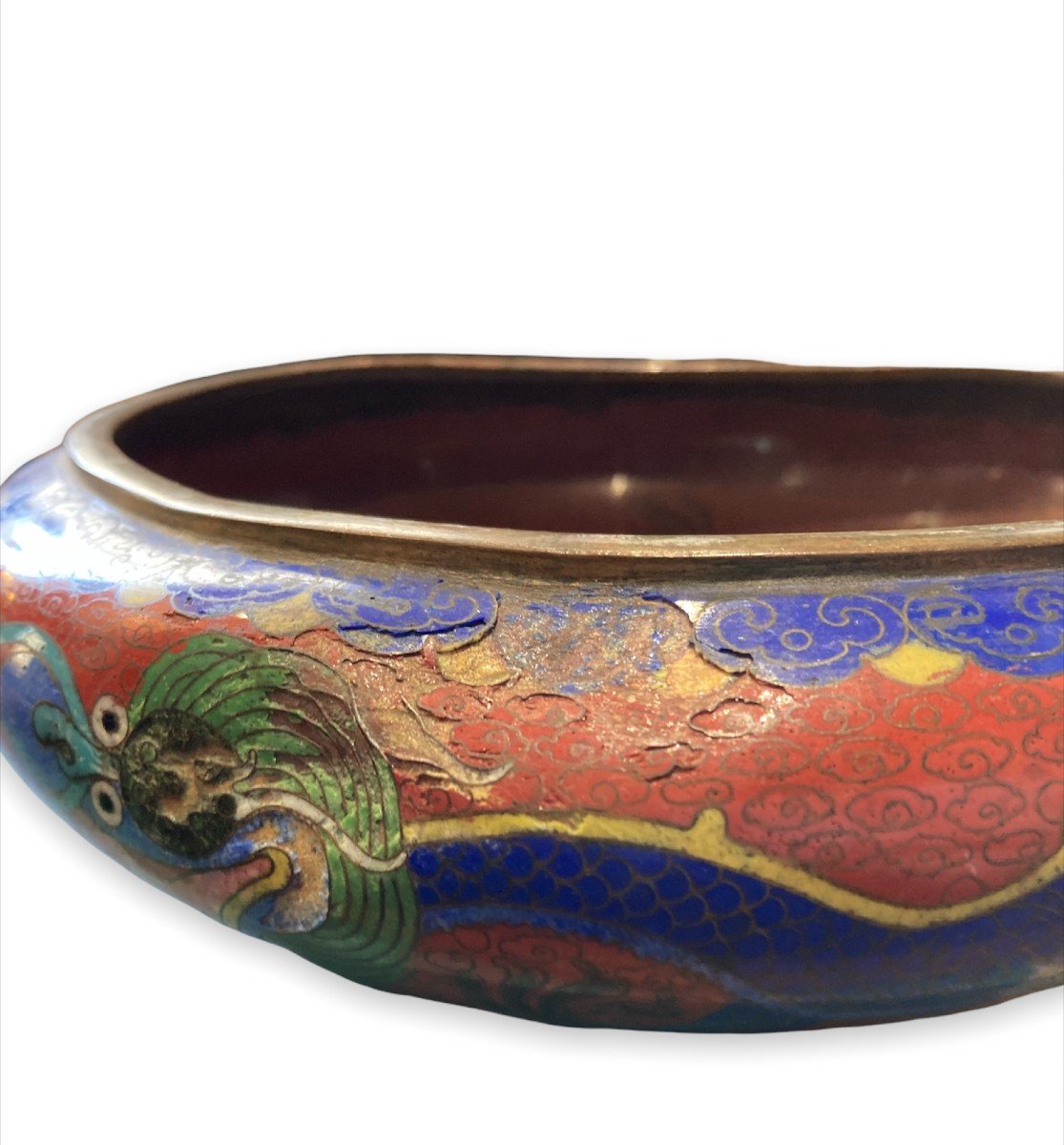 Chinese Cup In Polychrome Cloisonne Enamels With Dragon Pattern Circa 1920-photo-4