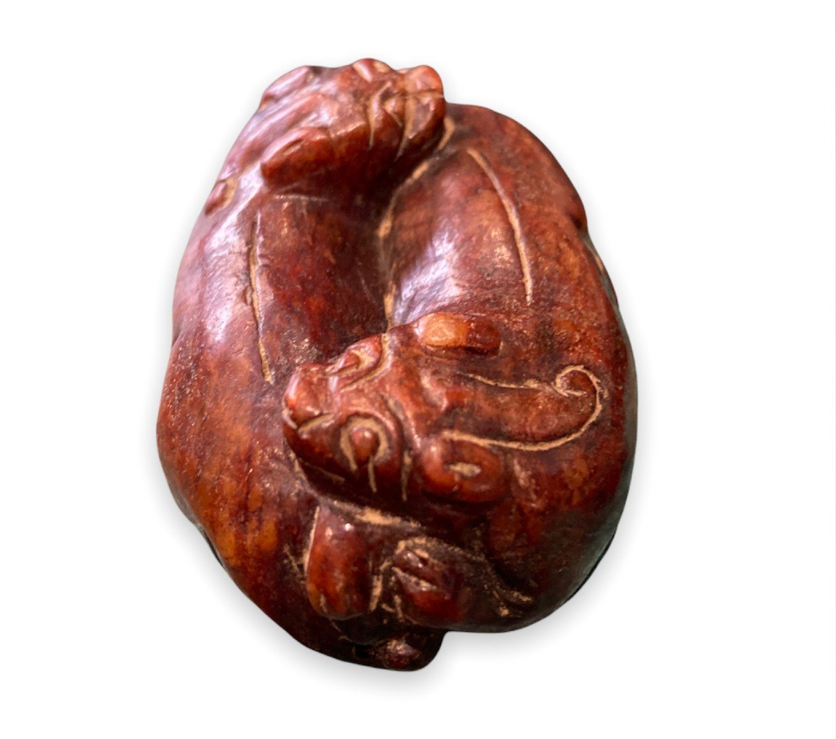"Chiens de Fô enlacés" sujet en pierre dure Chine circa 1920