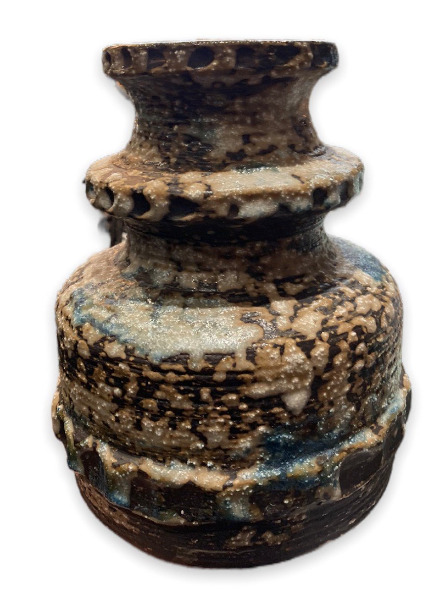 West Germany Important Vase émaillé Et Peint bleu, brun